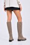 Laceless Zippered Genuine Leather Wide Heel Riding Boots 334-3952-23 Women's Boots - 4