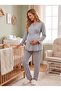 New Season Gray Double-Breasted Easy Breastfeeding Design Long Sleeve 100% Cotton Maternity Pajama Set