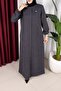 Winter Chenille Fabric Plain Râna Ferace with Embroidery Detail (Gray) - 3