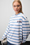 Basil striped women's striped fabric printed long sleeve white-blue striped t-shirt - 5