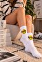 Smile Written Smiling Face Patterned White Unisex Socks - 2