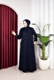 Winter Chenille Fabric Arma Detailed Plain Râna Ferace (Navy Blue) - 7