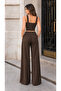 Women's Stone Button Detailed Blouse Top and Wide Leg Pants Two-Piece Set 8024 - 4