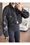 Ripped Sleeve Crop Denim Jacket - 2