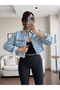 Blue Sleeve Pocket Crop Denim Jacket - 4