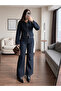 Navy Blue Double Zipper Denim Suit - 6