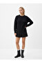 Women's Black Round Neck Flower Embroidered Sweater