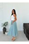Women's Turquoise Comfortable Cut Maxi Skirt with Elastic Waist and Pockets - 3