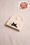 Folded Knitted Beanie with Cat Embroidery Detail - Cute Colorful Winter Beanie
