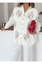 Women's Front Beaded Embroidered Denim Oversize Shirt - 4