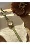Minimal Leather Cord Women's Wristwatch Green - 6