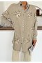 Women's Front Beaded Embroidered Denim Oversize Shirt