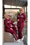 Stripe Detailed Drawstring Black Hijab Tracksuit Set