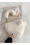 Girls Heart Shaped Fluffy Faux Fur Handbag for Women Soft Small Shoulder Bag Clutch Purse - 2