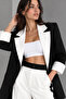 Women's Black and White Contrast Detailed Oversize Blazer Jacket Palazzo Pants Set - 3