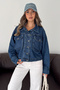 Women's Denim Jacket with Pocket Pockets, Epaulet Sleeves and Buttons - 5