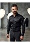 Men's Slim Fit Lettered Long Sleeve 100% Cotton Satin Shirt