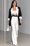 Women's Black and White Contrast Detailed Oversize Blazer Jacket Palazzo Pants Set - 7