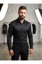 Men's Slim Fit Lettered Long Sleeve 100% Cotton Satin Shirt