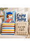 Modern Mediterranean Blue Cream Retro Striped Decorative 4-Piece Throw Pillow Cover Set with Dog Figure