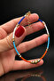 Bym346-1 Women's Orange Turquoise White Mini Beaded Gold Detailed Thin Anklet - 2