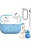 Blue Soft Silicone Case for AirPods Pro 3,Shockproof Flower Engraved Cover with Cherry Blossom Keychain and Cleaning Kit