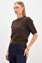 Floral Embroidered Crew Neck Short Sleeve Knit Sweater - 3
