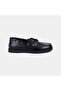 Women's Black Leather Boat Shoes with Lace Detail - 2