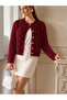 Women's Soft Feather Textured Pearl Detailed Diamond Patterned Knitwear Cardigan