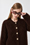 Women's Soft Feather Textured Basic Knitwear Cardigan with Gold Buttons