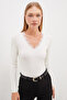 Lace V-Neck Long Sleeve Snap-On Bodysuit - 4