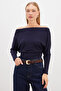 Bat Sleeve Boat Neck Gathered Modal Blouse - 3