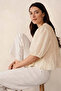 Rami Fabric Ribbed Detailed Boho Women's Blouse - Yellow, XL - 2