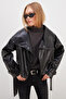 Faux Leather Jacket with Belted Waist - 5