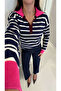 Hanse Navy Blue Striped Polo Collar Knitwear