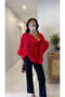 Ridra Red Rubber Sleeve Oversized Cape Knitwear - 3