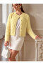 Women's Soft Feather Textured Pearl Detailed Diamond Patterned Knitwear Cardigan