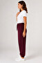 Relaxed Fit Double Pocket Jogger Draped Elastic Leg Burgundy Women's Sweatpants - 8