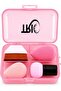 TRIO Makeup Sponge and Brush Set with Storage Box, 4-Piece Beauty Blender Kit for Foundation, Concealer and Blending, Pink