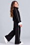 Girl's Black Tracksuit Set with Zippered Collar, Spanish Sleeves and Ruffles, Loose Fit - 2