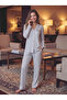Pocket Detailed Patterned Woven Fabric Shirt Pajama Set