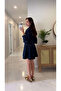 Lerta Navy Blue Gold Buttoned Belted Dress - 2