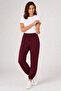 Relaxed Fit Double Pocket Jogger Draped Elastic Leg Burgundy Women's Sweatpants - 7