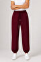 Relaxed Fit Double Pocket Jogger Draped Elastic Leg Burgundy Women's Sweatpants