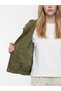 Khaki Stand Collar Suede Look Women's Jacket - 5
