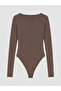 Brown U-Neck Women's Bodysuit - 4