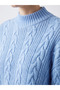 Blue Stand Collar Patterned Women's Knitwear Tunic - 3