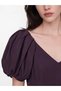 Plum V-Neck Balloon Sleeve Flared Evening Dress - 3