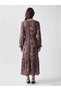 Brown Crew Neck Patterned Belted Layered Dress - 4