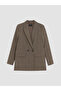 Brown Double-Breasted Collared Plaid Women's Blazer Jacket - 5